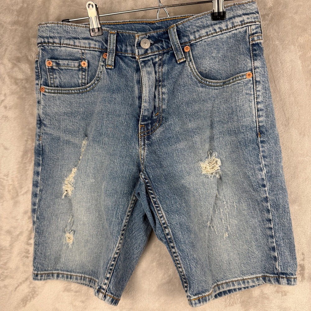 Levis 445 Mens Distressed Light Wash Denim Shorts Blue W29 A7219-0004